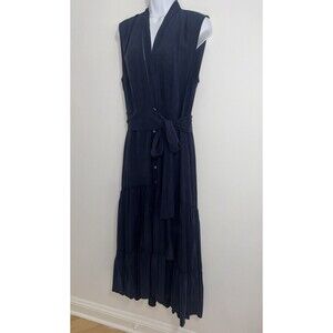 Kobi Halperin Anna Tiered Linen Blend Midi Dress Shirt Dress Tie Women Medium